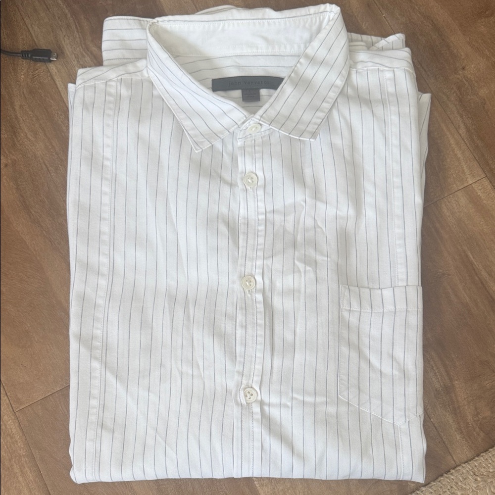 John Varvatos White and Gray Striped Casual Shirt
